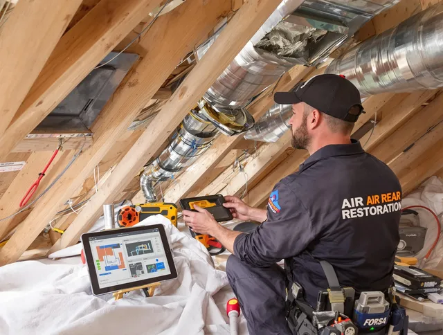 Marblehead Air Duct Cleaning technician performing precise duct repair work in Marblehead