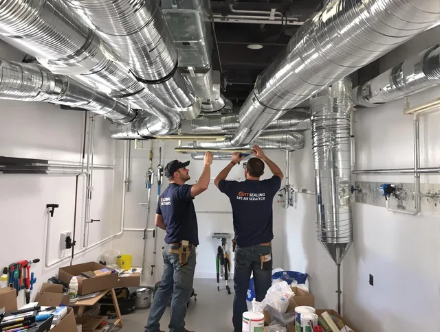 Marblehead Air Duct Cleaning technician applying professional duct sealing solutions in Marblehead