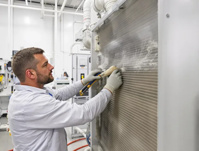 Marblehead Air Duct Cleaning technician performing precision commercial coil cleaning at a Marblehead business