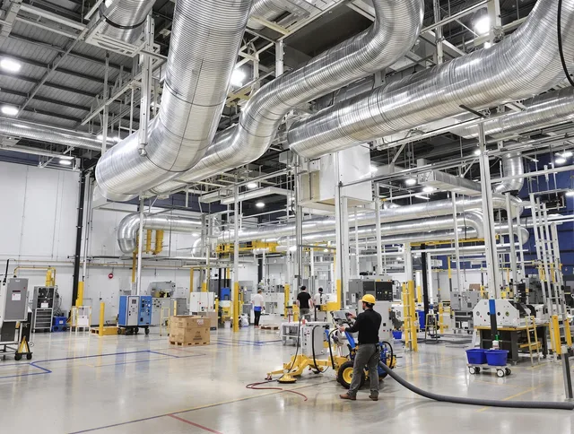 Marblehead Air Duct Cleaning team performing comprehensive industrial duct cleaning at a large facility in Marblehead